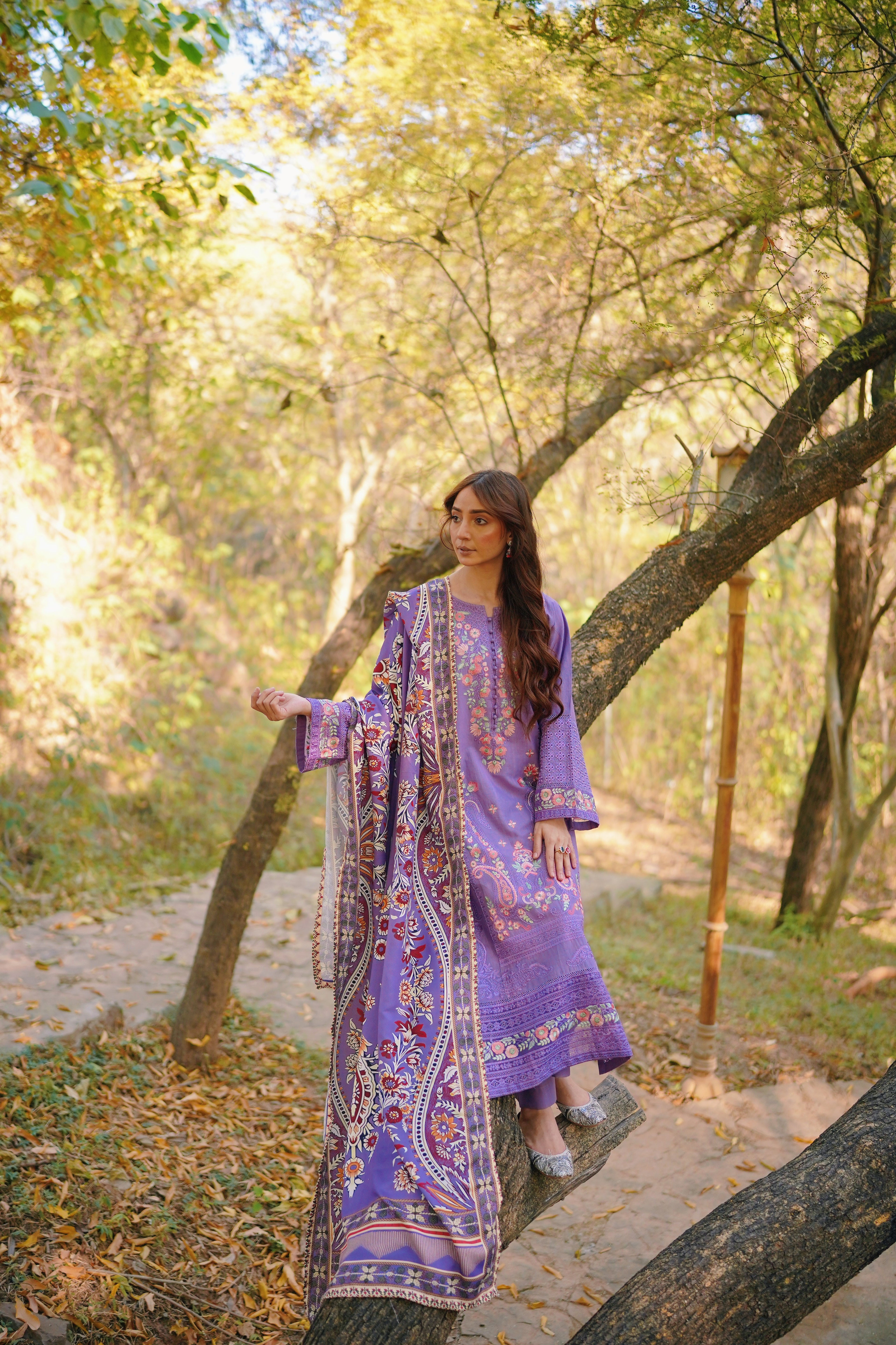 AURUM — Amethyst Fall - Embroidered Three Piece