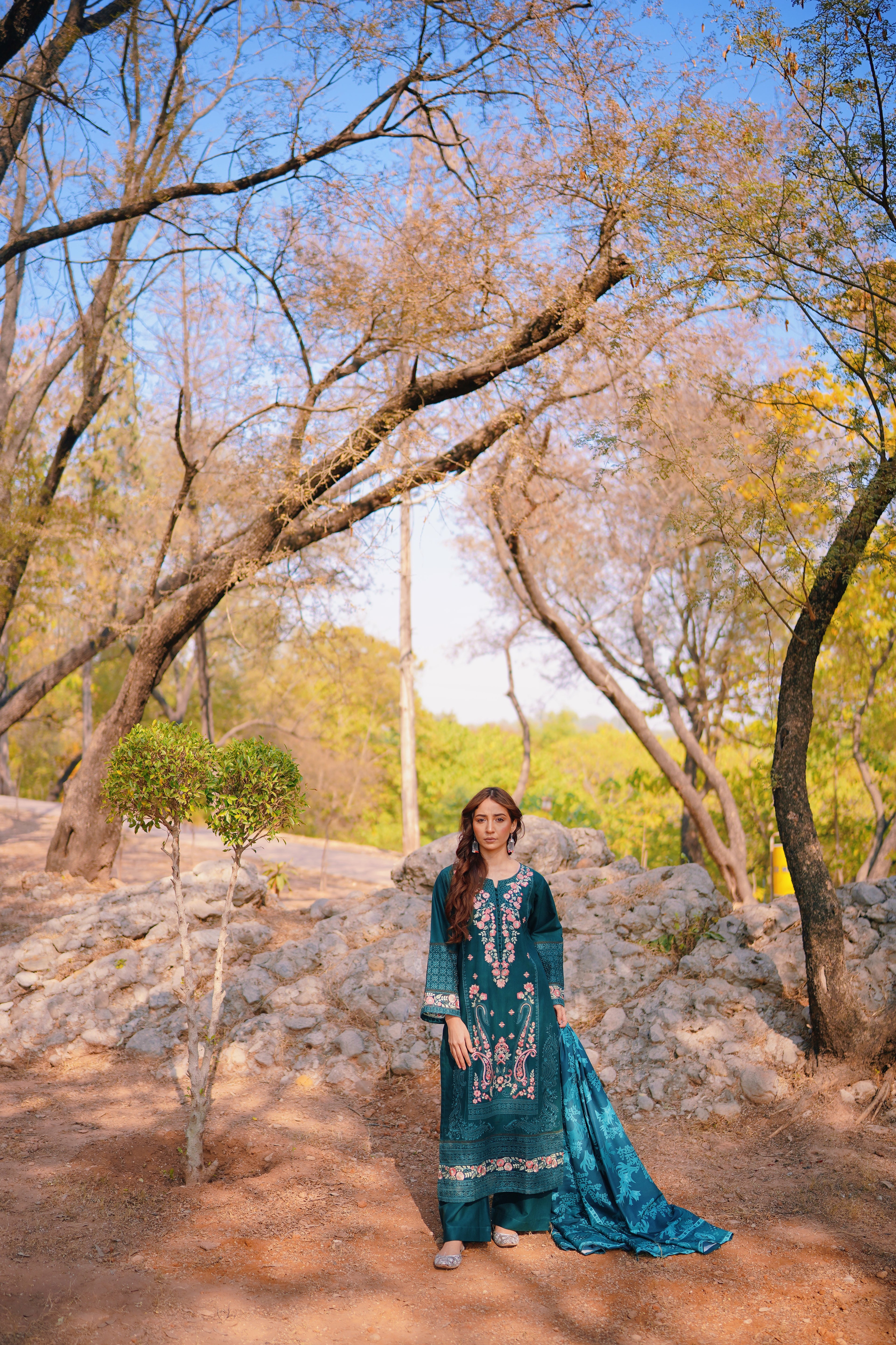 AURUM — Emerald Grove - Embroidered Three Piece