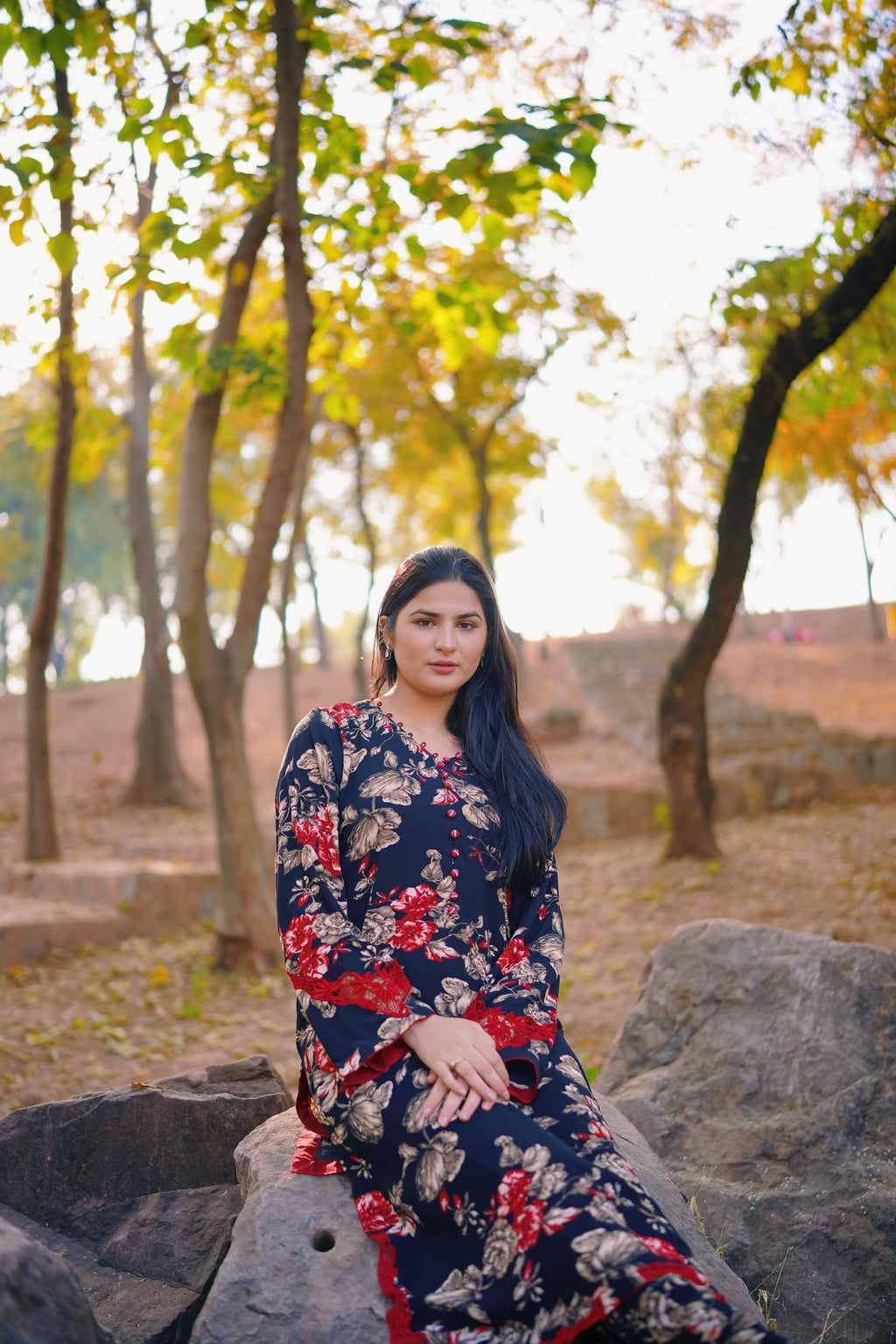 Midnight Bloom Floral - Georgette - Two Piece Suit