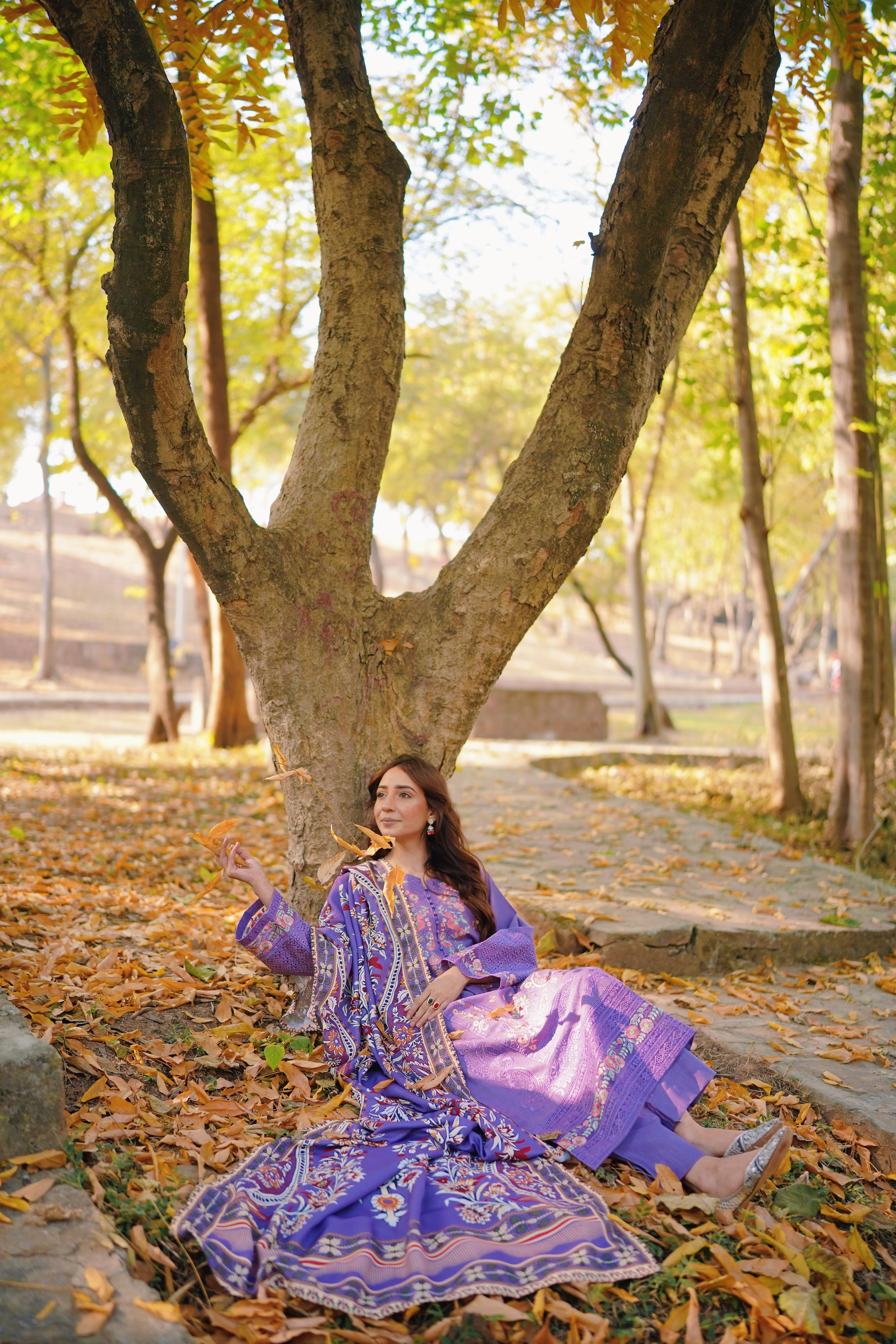 AURUM — Amethyst Fall - Embroidered Three Piece