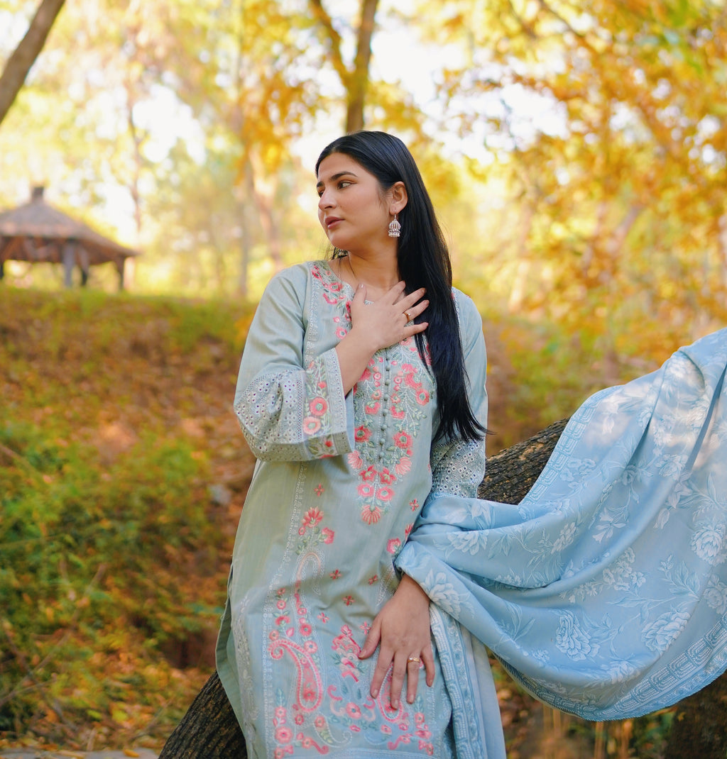 AURUM — Mist Sage - Embroidered Three Piece