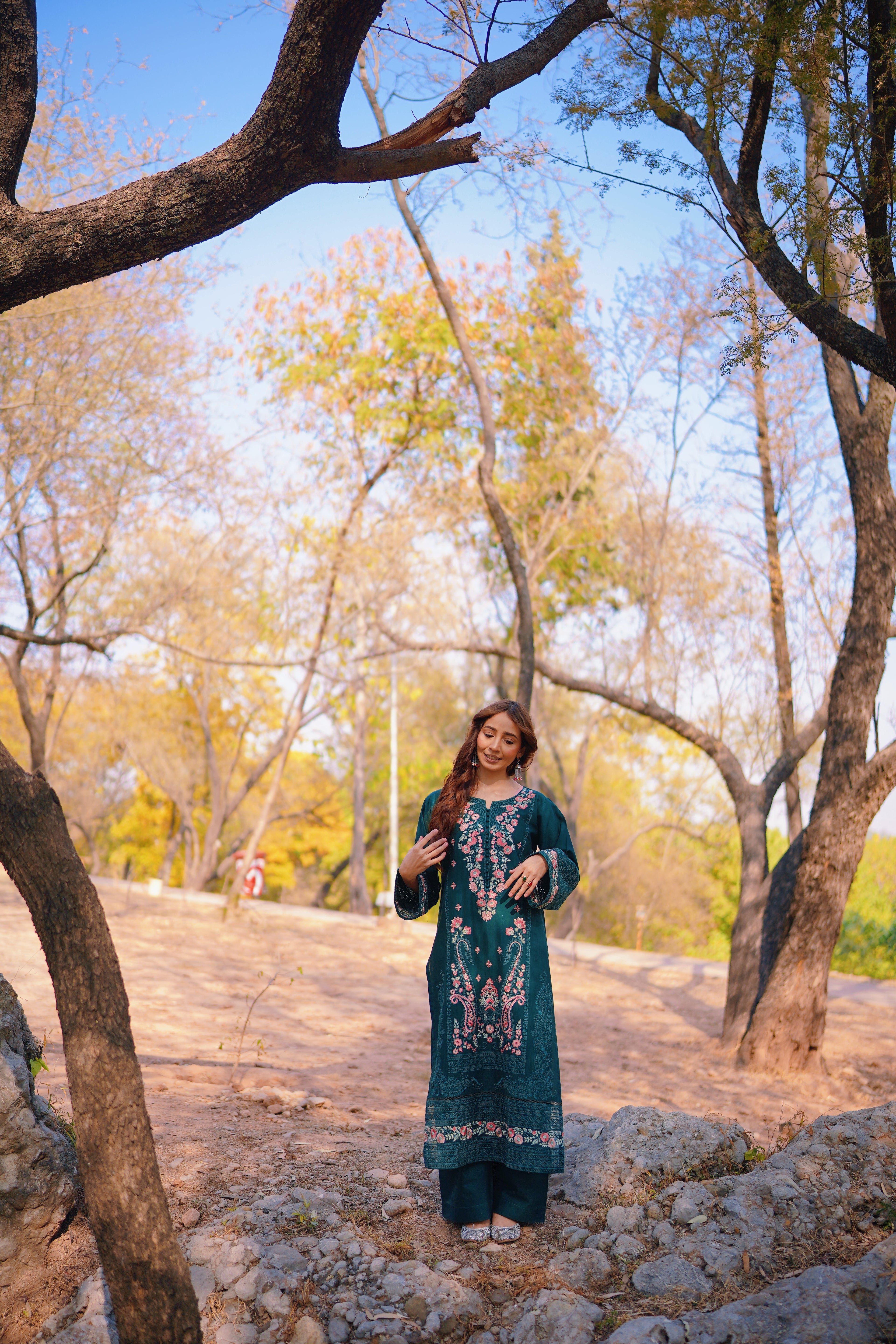 AURUM — Emerald Grove - Embroidered Three Piece