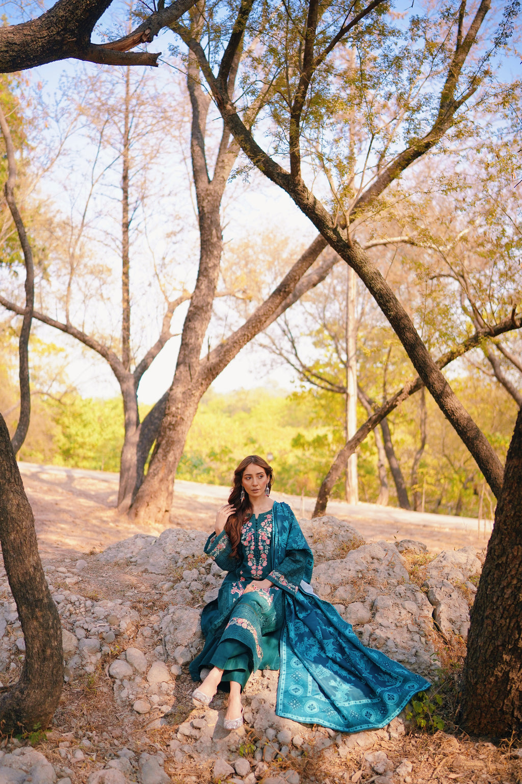 AURUM — Emerald Grove - Embroidered Three Piece