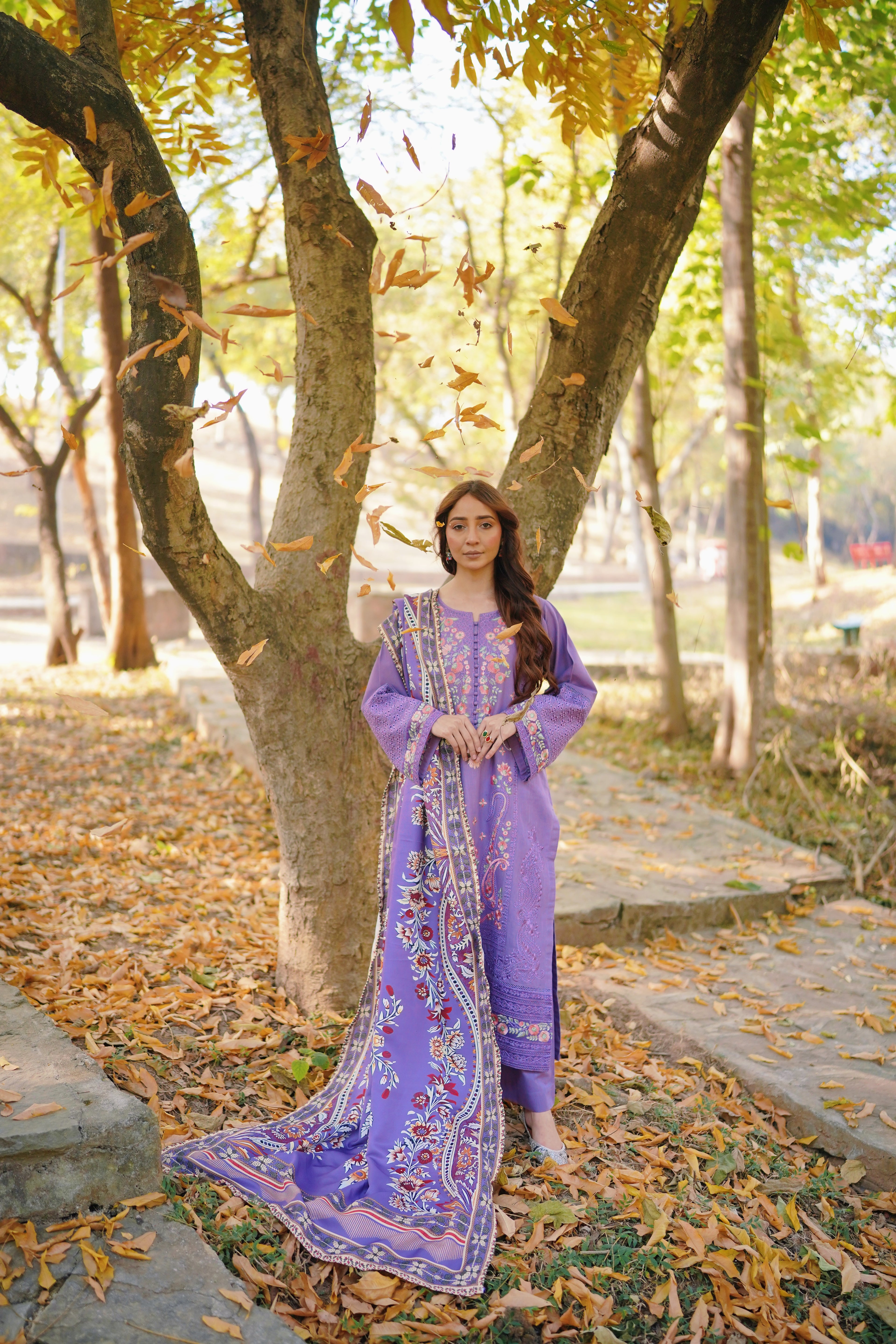 AURUM — Amethyst Fall - Embroidered Three Piece